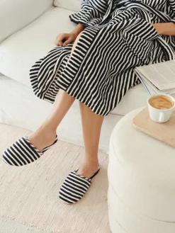 Business & Pleasure Co. Robe & Slipper Set - Lauren'S Navy Stripe