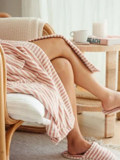 Business & Pleasure Co. Robe & Slipper Set - Lauren'S Pink Stripe