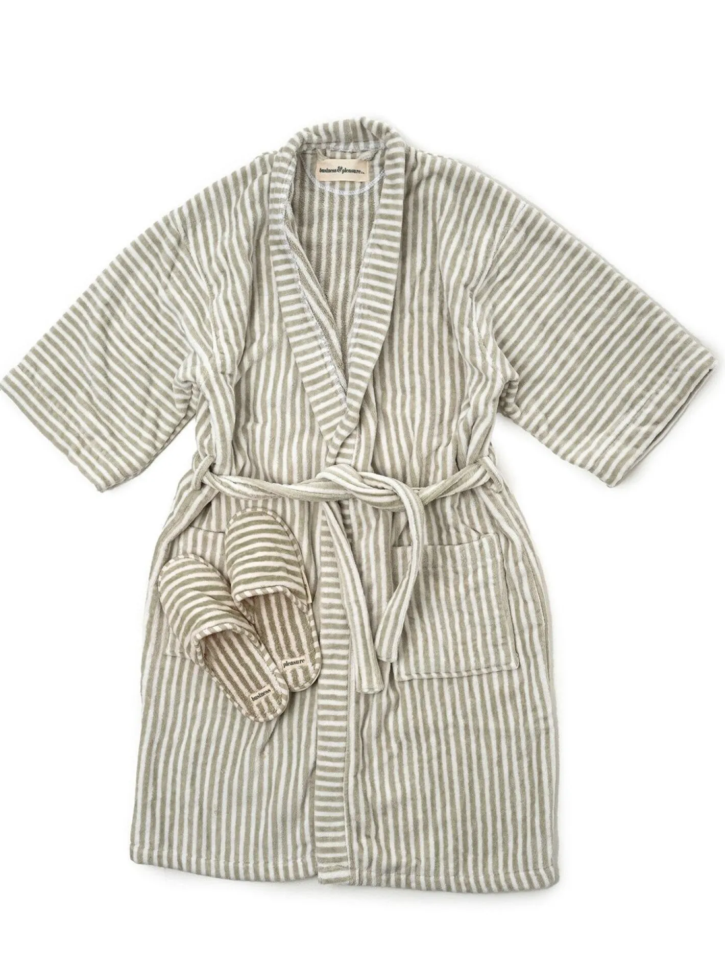 Business & Pleasure Co. Robe & Slipper Set - Lauren'S Sage Stripe