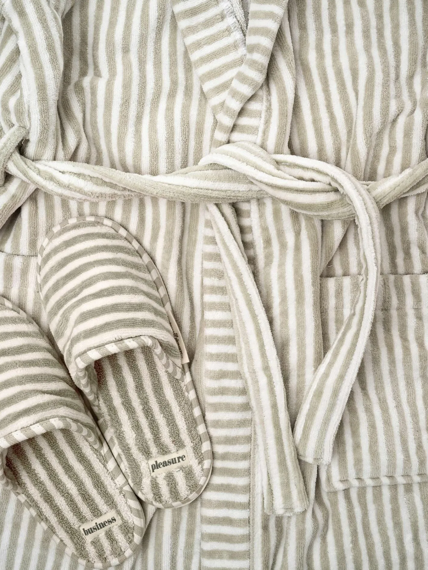Business & Pleasure Co. Robe & Slipper Set - Lauren'S Sage Stripe