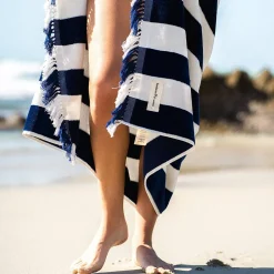 Business & Pleasure Co. The Holiday Beach Towel - Navy Capri Stripe