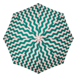 Business & Pleasure Co. The Holiday Beach Umbrella - Ocean Green And Pink Stripe