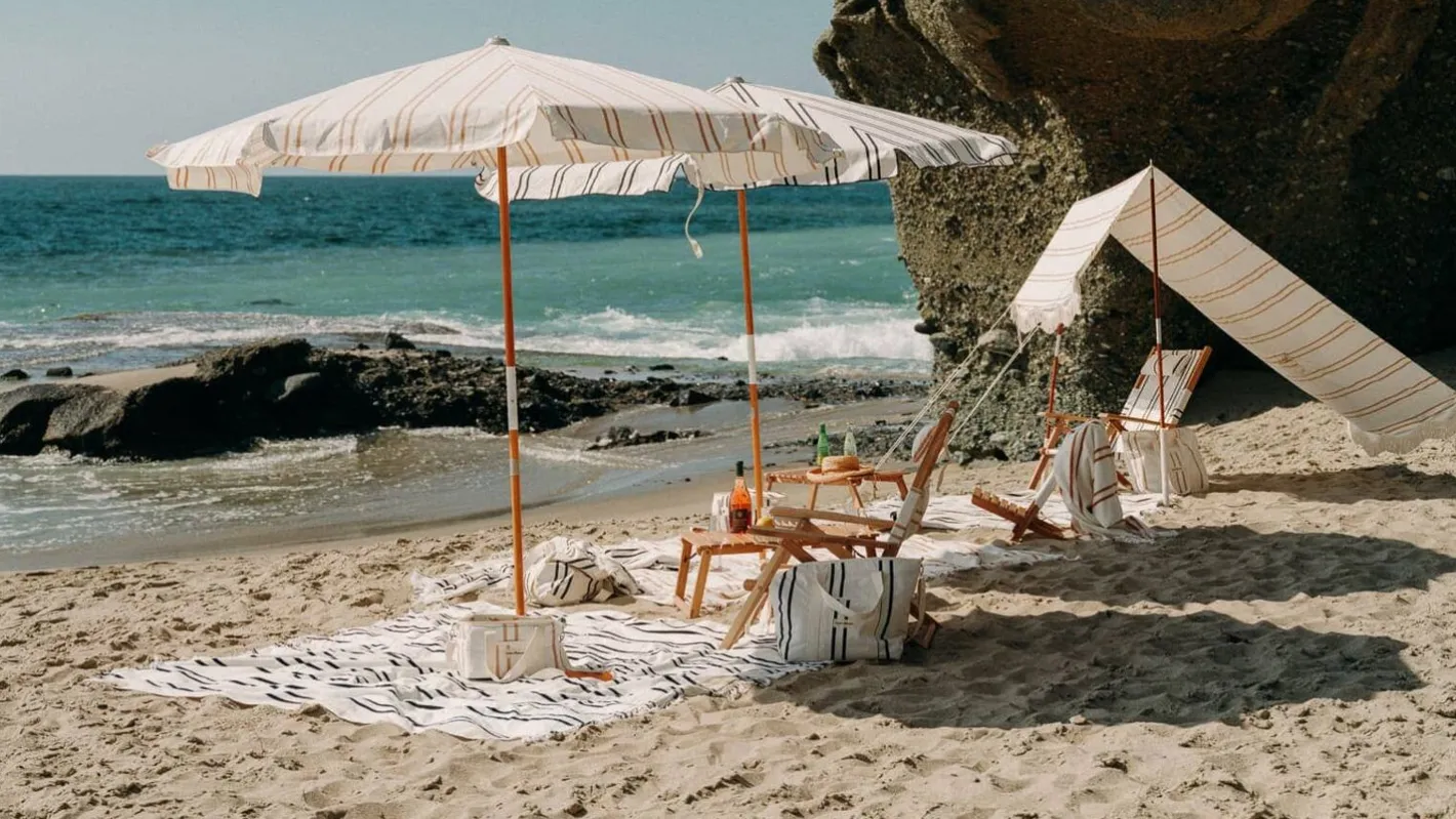 Business & Pleasure Co. The Premium Beach Tent - Sand Two Stripe