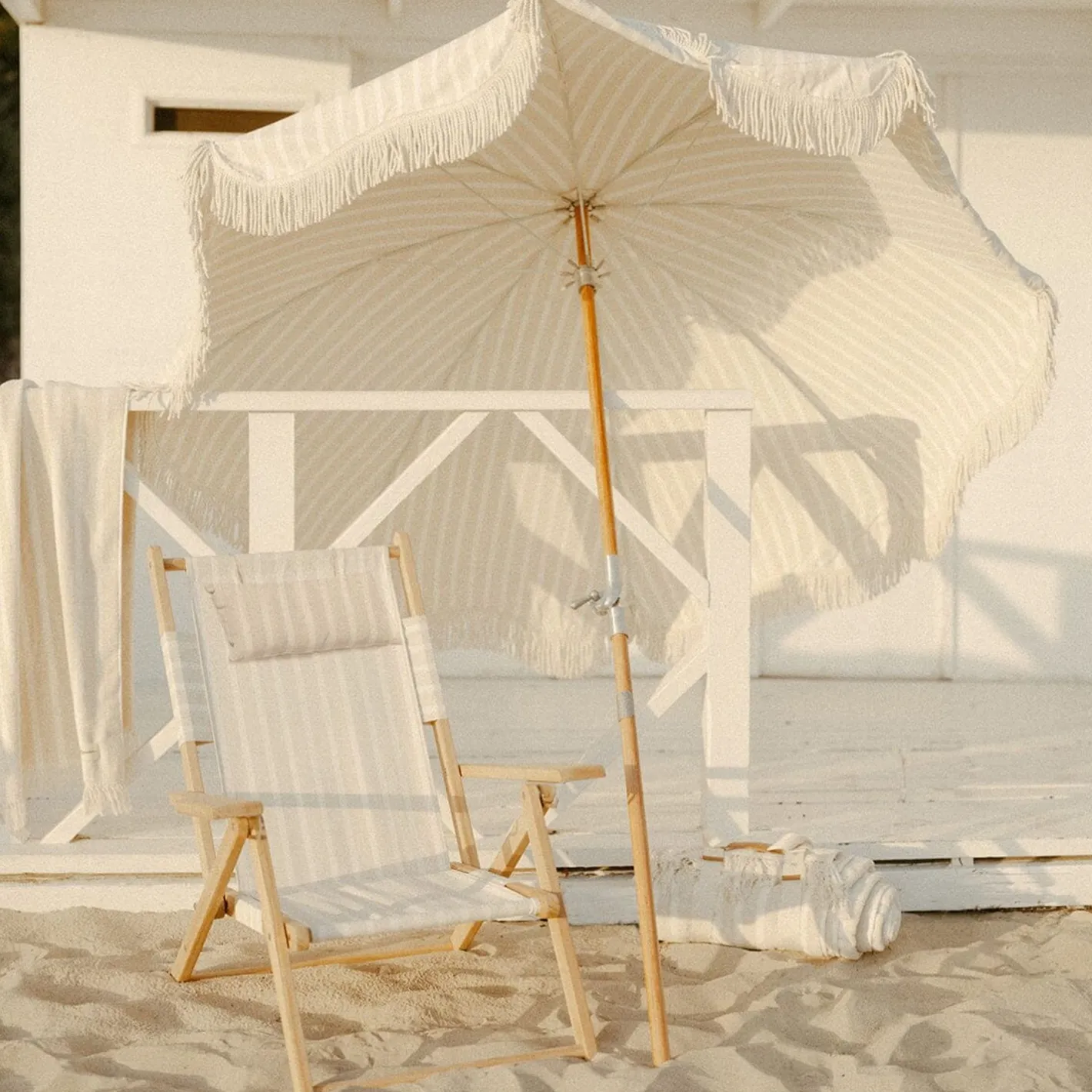 Business & Pleasure Co. The Premium Beach Umbrella - Monaco Natural Stripe