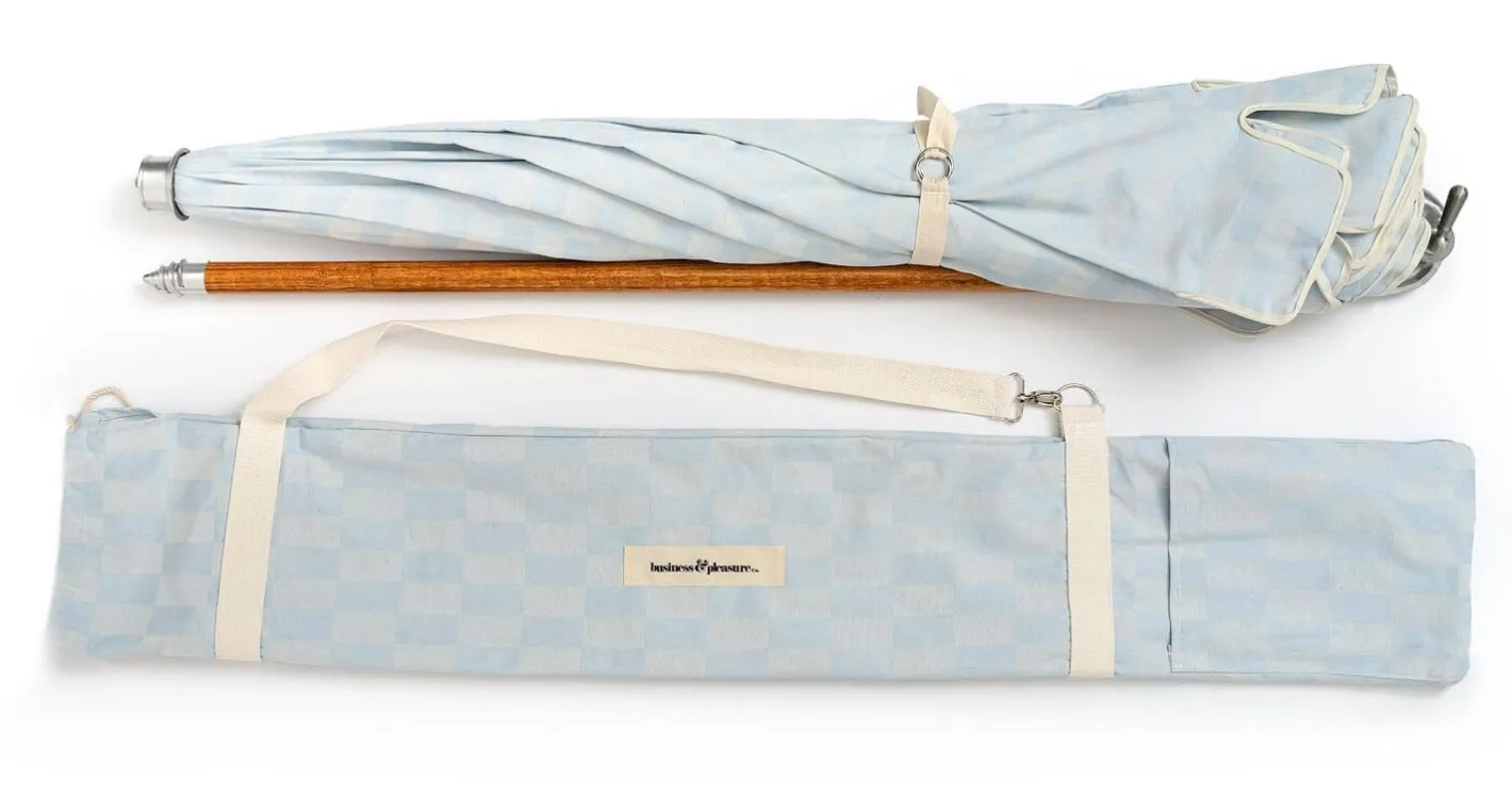 Business & Pleasure Co. The Premium Beach Umbrella - Vintage Blue Check